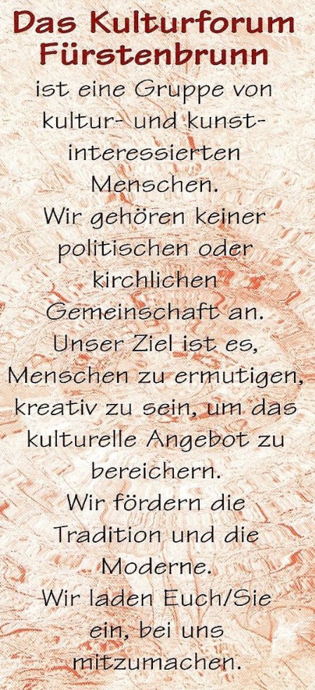 Erklärung was das KFF (Kultur Forum fürstenbrunn) ist. Erklärung was das KFF (Kultur Forum fürstenbrunn) ist.